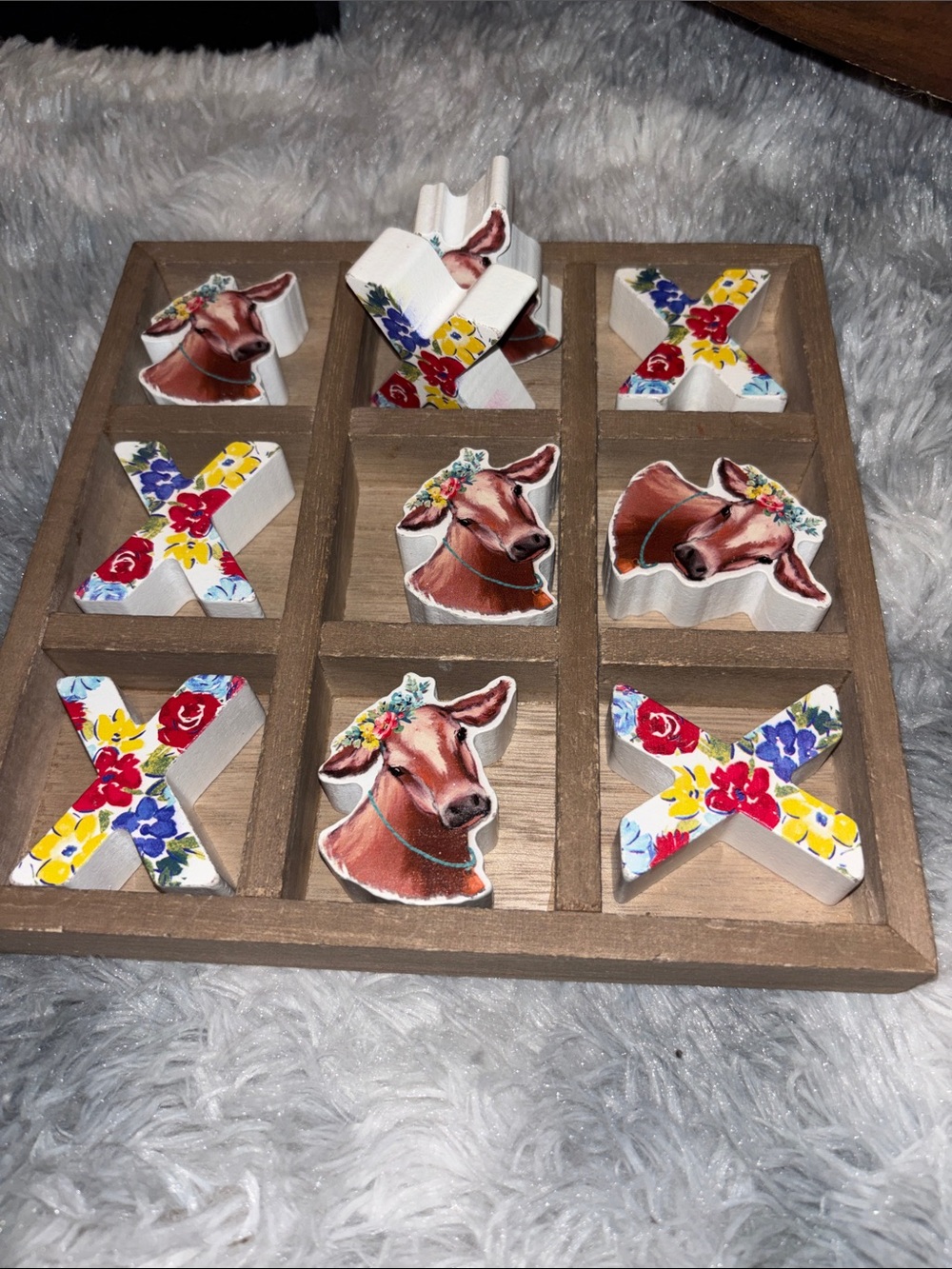 Pioneer Woman Floral Cow Tic-Tac-Toe Wooden Game